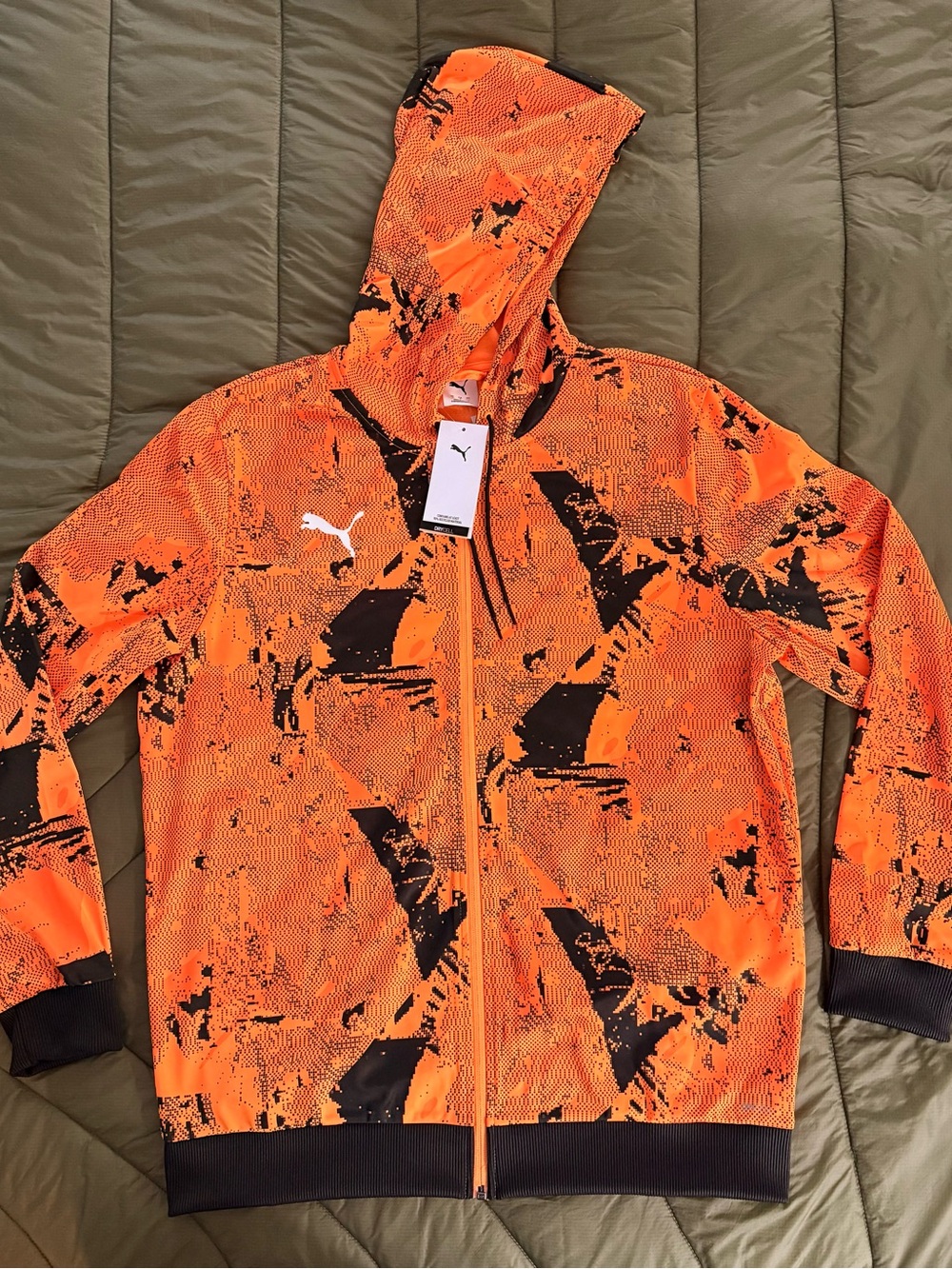 Puma DryCell Bright Orange and Black Digital Camouflage lightweight Hoodie